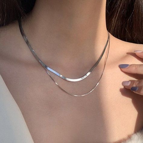 Check out this listing I just found on Poshmark: NEW 925 Silver Double Layer Snake Chain Necklace. #shopmycloset #poshmark #shopping #style #pinitforlater #Jewelry Silver Aesthetic Necklace, Silver Snake Chain Necklace, Layered Silver Necklaces Simple, Snake Chain Necklace Silver, Basic Silver Jewelry, Simple Silver Necklace Aesthetic, Silver Jewelry Necklace Stack, Layering Silver Necklaces, Aesthetic Silver Necklace