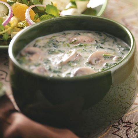 Spinach Soufflé, Creamy Spinach Soup, Turkey Wild Rice Soup, Turkey Rice Soup, Regular Meals, Wild Rice Soup Recipes, Cream Soup Recipes, Mushroom Spinach, Rice Soup Recipes