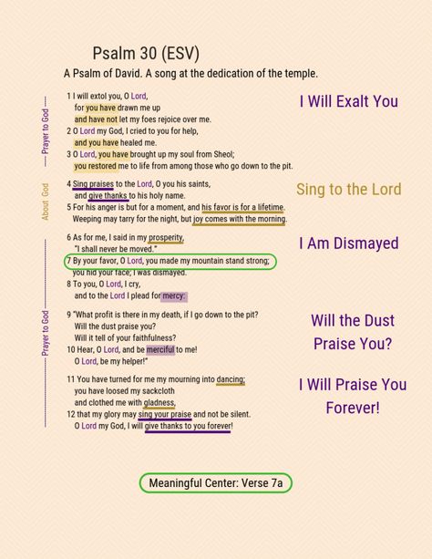 Psalm 30 Psalm Study, Psalms 30, Prayer For Mercy, Bible Verse Mapping, Verse Study, Psalms Verses, Joy Comes In The Morning, Wisdom Bible, Psalms 23