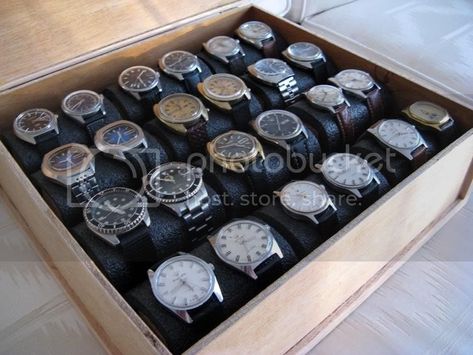 Diy Watch Box For Men, Watch Case Diy, Diy Watch Display, Watch Display Ideas, Watch Storage Diy, Watch Box Diy, Watch Box Design, Watch Drawer, Sunglasses Storage Diy