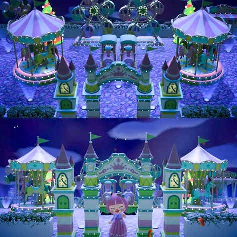 Acnh Mardi Gras Design, Carnival Anch, Animal Crossing Fair Ideas, Acnh Plaza Carnival Design Ideas, Animal Crossing Carnival Design, Acnh Carnival Design Ideas, Acnh Fun Fair Ideas, Carnival Area Animal Crossing, Acnh Fairground Design