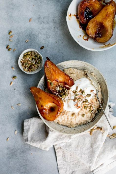 Pear Porridge, Miso Caramel, Caramel Pears, Miso Butter, Brick Kitchen, The Brick, Breakfast Bowls, Vegan Baking, Healthy Breakfast Recipes