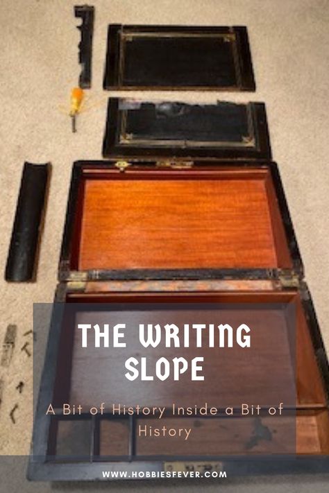 Many Georgian and Victorian slopes were made as “Campaign Slopes”. They would form part of the campaign furniture taken by officers on Military campaigns during the time of the British Empire. The writing slopes was an essential item enabling writing home and the storage of documents. Victorian writing slope/box | Antique Lap Desk | Antique boxes | Antique boxes wooden ideas | Antique boxes victorian Victorian Writing Desk, Lap Desk With Storage, Victorian Writing, British Campaign Furniture, Desk Antique, Antiques Repurposed, Writing Slope, Vintage Writing Desk, Best Table Saw