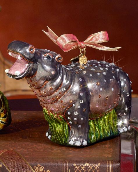 Hippo Christmas, Hippo Art, Themed Trees, House Hippo, Tinker Toys, Modern Christmas Ornaments, Hippopotamus For Christmas, Jay Strongwater, Cute Hippo