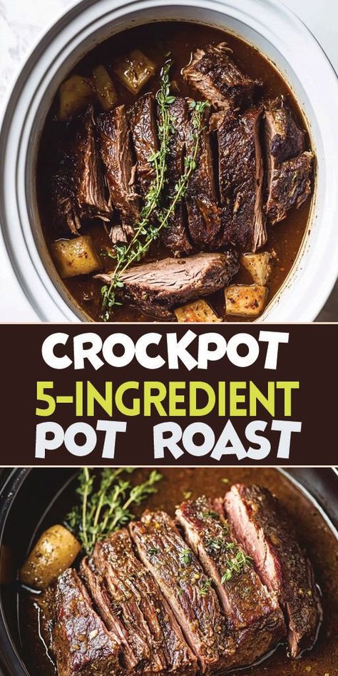 Crock Pot 5-Ingredient Pot Roast Ingredients: 3-4 lb beef chuck roast 4 large carrots, cut into 1-inch pieces 4 large potatoes, quartered 1 onion, quartered 3 garlic cloves, minced 2 cups beef broth 1 tablespoon Worcestershire sauce 1 teaspoon dried thyme 1 teaspoon dried rosemary Salt and pepper to taste #Crockpot #Potroast #Quickrecipe Texas Pot Roast Crockpot, 3 Ingredient Pot Roast Crockpot, Potroast Crockpot Best, Top Roast Recipes, Potroast Crockpot Crock Pot Roast, Beef Roast Crockpot Recipes Slow Cooker, Boneless Chuck Roast Recipes Crock Pots, Roast Potatoes And Carrots Crockpot, Bottom Round Roast Crock Pot