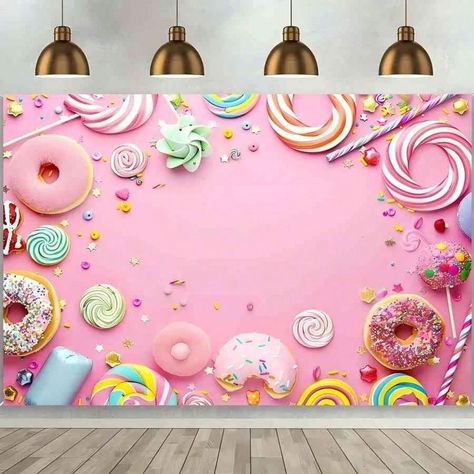 1pc Candy Photography Backdrop Birthday Party Shower Background Sweet Pink Wall Lollipop Candy Doughnut Cake Table Banner Birthday Photo Studio Props, Party Decor Supplies, Home Decor Supplies, Birthday Decor Supplies | SHEIN USA Dessert Backdrop, Background Sweet, Shower Background, Candy Photography, Table Banner, Photo Studio Props, Diy Miniatures, Backdrop Birthday, Doughnut Cake