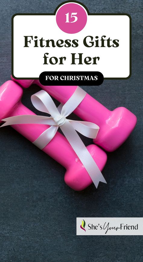 two pink dumbbells with a ribbon and text overlay that reads fifteen fitness gifts for her for Christmas Pilates Gifts Ideas, Gifts For Gym Lovers Woman, Fitness Gifts For Women Ideas, Fitness Gift Basket, Sonic Cherry Limeade, Gifts For Personal Trainer, Pilates Gifts, Chocolate Frosty, Unique Gift Guide