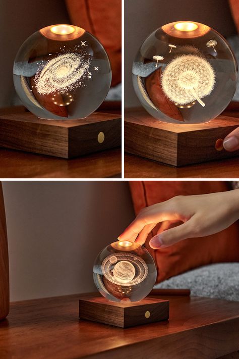 Gingko's Amber Crystal Light captivates with intricate etched artworks within a crystal orb, casting a mesmerizing glow. With themes of nature, space, and science, this lamp blends artistic elegance with warm illumination, complemented by a walnut base and rechargeable functionality. Shop Now! #lightingDesign #CrystalLight #ArtisticIllumination #HomeDecor ✨🏡 Sunset Lamps, Glowing Crystal, Orb Light, Crystal Orb, Paper Ring, Amber Crystal, From Tiktok, Galaxies Stars, Hope Symbol