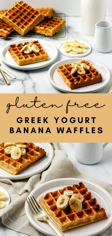 belgian waffles with banana slices Banana Waffles Healthy, Banana Waffle Recipe, Greek Yogurt Waffles, Yogurt Banana, Easy Waffle Recipe, Waffle Iron Recipes, Healthy Waffles, Banana Waffles, Waffle Ingredients