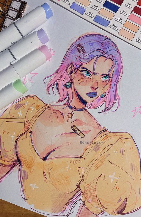 Gretlusky Art, Markers Drawing Ideas, Copic Marker Art, Drawing Refrences, Perspective Drawing Lessons, Art Studio Organization, A Level Art Sketchbook, Life Is Art, Animation Art Sketches