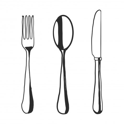 Cutlery illustration Cutlery Tattoo, Cutlery Drawing, Cutlery Illustration, Fork Illustration, Fork Drawing, Spoon Drawing, Tattoo Friends, Dinner Table Set Up, Catering Logo