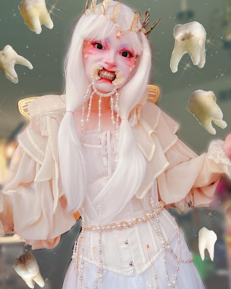 Im Sleepie on Instagram: “If I were to wear this to a con how should I make the mask? I cant have my teeth on display at a con cause gross. But idk how id make the…” Creepy Cute Makeup, Tooth Fairy Costume, Tooth Fairy Costumes, Fairy Cosplay, Halloween Make Up, Facepaint, Fairy Costume, Halloween Make, Creepy Cute