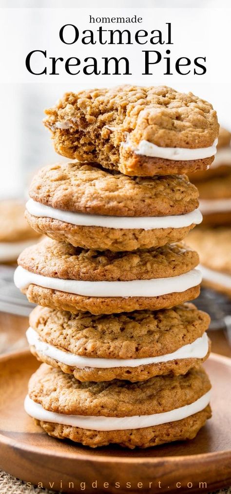 Marshmallow Cream Filling, Soft Chewy Oatmeal Cookies, Homemade Oatmeal Cream Pies, Sweet Oatmeal, Chewy Oatmeal Cookies, Oatmeal Cream Pies, Homemade Oatmeal, Cream Pies, Oatmeal Cookies Chewy