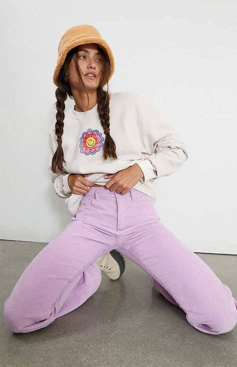 Purple Jeans Outfit, Patchwork Jeans Outfit, Sweet Dresses Casual, High Waisted Bootcut Jeans, Corduroy Bootcut Pants, Preppy Pants, High Wasted Pants, Corduroy Pants Outfit, Teen Outfits