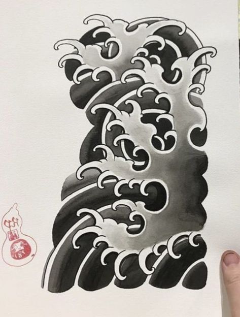 Japanese Water Tattoo, Japanese Cloud Tattoo, Traditional Tattoo Black And White, Japanese Demon Tattoo, Japanese Wave Tattoos, Japanese Leg Tattoo, Wave Japanese, Koi Tattoo Sleeve, Koi Dragon