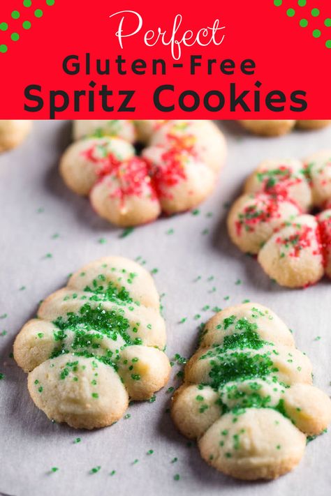 Gluten Free Spritz Cookies, Gluten Free Holiday Cookies, Cookies Sans Gluten, Spritz Cookie Recipe, Gluten Free Christmas Cookies, Gluten Free Holiday, Dairy Free Cookies, Cookies Gluten Free, Gluten Free Cookie Recipes