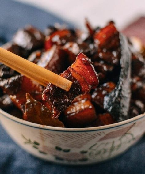 Braised Instant Pot Pork Belly - The Woks of Life Hong Shao Rou, Braised Pork Ribs, Twice Cooked Pork, Dried Chili Peppers, Wok Of Life, Woks Of Life, The Woks Of Life, Braised Pork Belly, Pork Belly Recipes