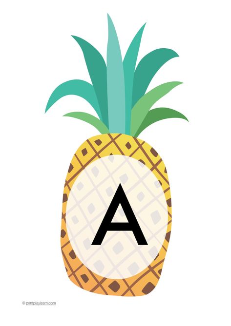 Pineapple Display Lettering - Printable Teaching Resources - Print Play Learn   Pineapples with an alphabet, quick print display lettering – two slightly different pineapples.  Part of the Type your Title range:  Each letter is on an A4 sheet of paper – A-Z Make life easy with Premium membership to save time Only print the letters you need Great instant display lettering for the classroom or even at home for a birthday banner!  An Early Years (EYFS) and Primary School printable teaching resource Pineapple Display, Alphabet Display, Free Printable Banner Letters, Learn Alphabet, Printable Banner Letters, Free Printable Banner, Display Lettering, Free Printable Letters, Banner Letters