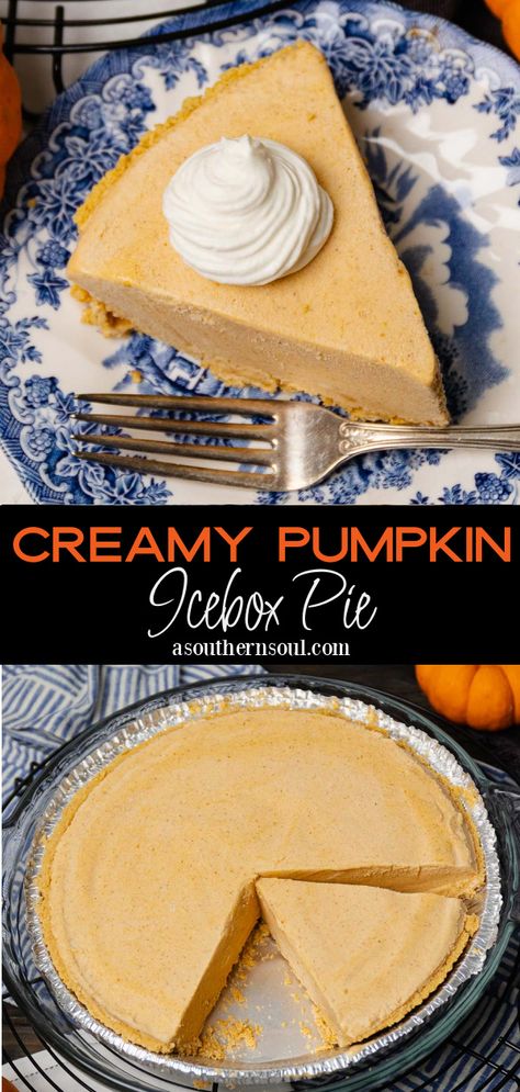 Creamy Pumpkin Icebox Pie Pie Pictures, Soul Recipes, Pie Images, Pumpkin Pie Spice Mix, Monster Munch, Frozen Pumpkin, Icebox Pie, Graham Cracker Crust Pie, Balcony Gardening