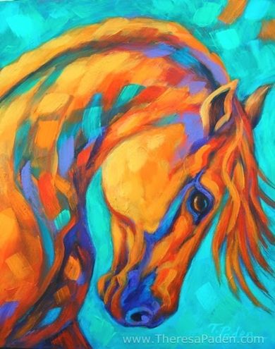 Affordable Horse Painting in Bright Southwest Colors by Theresa Paden, painting by artist Theresa Paden Contemporary Horse Paintings, Colorful Horse Art, Colorful Horse Painting, Abstract Horse Painting, Painted Ponies, Painted Horses, Gorgeous Horses, Horse Paintings, Abstract Horse