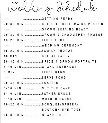 The Best Wedding Schedule Template EVER! Wedding Reception Schedule Of Events, Wedding Schedule Template, Schedule For Wedding Day, Wedding Rehearsal Schedule, Wedding Day Schedule Template, Wedding Photography Schedule, Photography Timeline For Wedding, Evening Wedding Schedule Of Events, Day Of Wedding Schedule