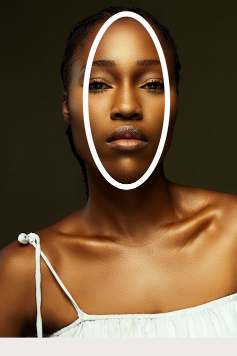 Oval face shape example for make-up application Dark Skin Makeup Tutorial, Oval Face Shape, Oval Face Shapes, Oval Face, Makeup Guide, Stage Makeup, Eyebrow Shape, Facial Features, Dark Skin Makeup