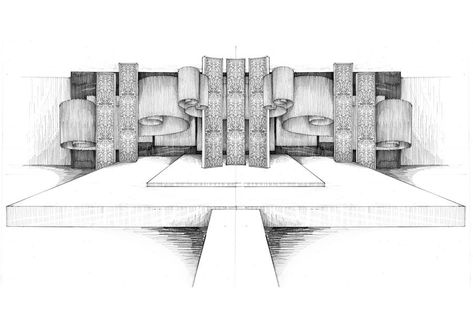 Hand sketched perspective by Nhelskie on DeviantArt Scenic Design Sketch, Unity In Art, Wedding Artwork, Experimental Design, Architecture Presentation Board, Wedding Stage Design, Set Design Theatre, Wedding Backdrop Design, Stage Backdrop