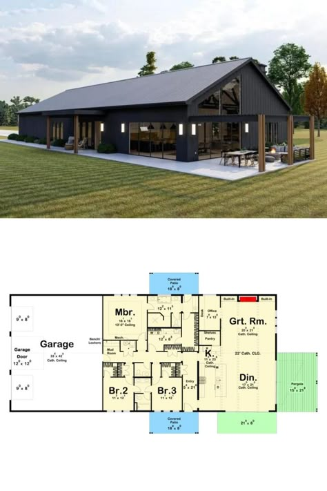 The 10 Most Popular Barndominium Floor Plans (This Year) Neutral Barndominium, Bardominum Ideas Floor Plans With Shop, 40x60 Barndominium Floor Plans With Shop, Rectangle Barndominium Floor Plans, Barnodium Floor Plans With Shop, Shopdominium Floor Plans, Basic Barndominium Floor Plans, U Shaped Barndominium, Mountain Barndominium Ideas