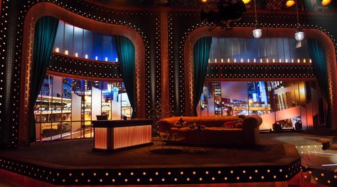 Tv Set Design, Show Design, Night Set, Late Night Show, Night Show, Show Lights, Air Show, Stage Design, Studio Lighting