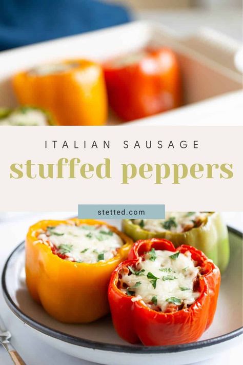 Filled with zesty Italian sausage, rice, and tomatoes, this flavorful Italian stuffed peppers recipe always satisfies. Don’t forget the cheese! https://www.stetted.com/italian-stuffed-peppers/ Homemade Italian Sausage Recipes, Easy Italian Sausage Recipes, Italian Sausage Rice, Italian Sausage Stuffed Peppers, Fresh Produce Recipes, Sausage Stuffed Peppers, Homemade Italian Sausage, Italian Stuffed Peppers, Sausage Rice