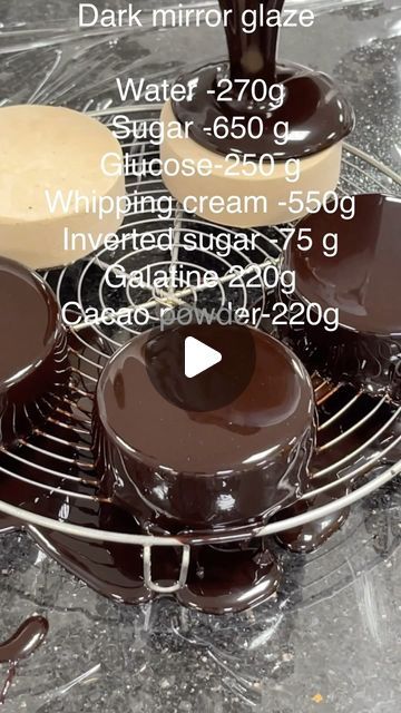 Dark Chocolate Mirror Glaze, Chocolate Mirror Glaze, Glaze Cake, Dark Mirror, Mirror Glaze Cake, Mirror Glaze, Whipping Cream, Cacao Powder, Bread And Pastries