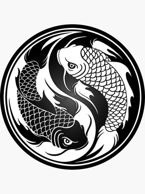 "Black and White Yin Yang Koi Fish" Sticker by JeffBartels | Redbubble Geeky Tattoos, Koi Fish Yin Yang, Fish Yin Yang, Yin Yang Koi Fish, Yin Yang Fish, Yin Yang Koi, Coy Fish, Koi Fish Drawing, Yin Yang Designs