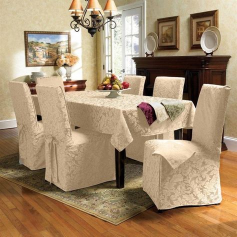 18 Lovely Chair Cover Designs To Refresh The Look Of Every Dining Room Patterned Dining Room Chairs, Target Dining Chairs, Armless Chair Living Room, Dining Room Chair Slipcovers, Dining Chair Seat Covers, Dining Room Chair Cushions, Dining Room Chair Covers, Dining Room Table Chairs, Dining Room Style