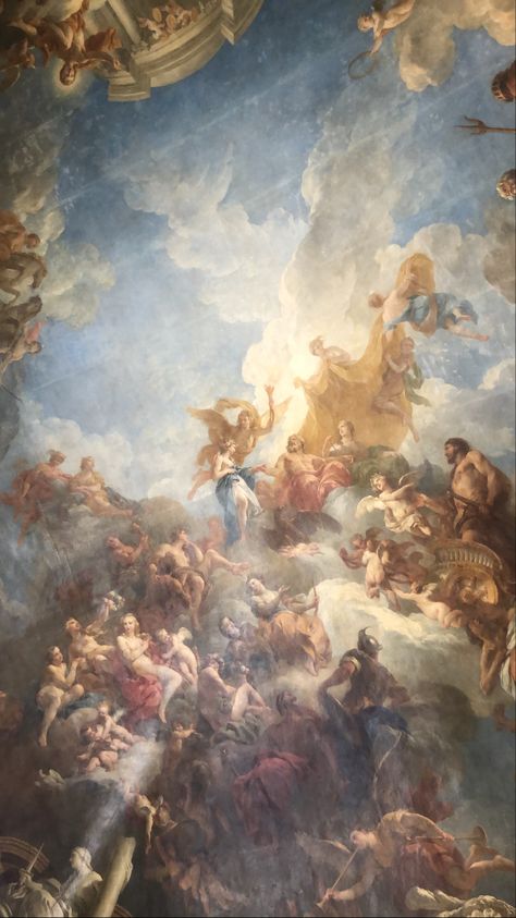 Painting of gods at Versailles Greek God Wallpaper Aesthetic, Ancient Greece Art, Greek Paintings, Ceiling Painting, Greece Art, Ancient Greek Art, Rennaissance Art, Greek Gods And Goddesses, Greek Mythology Art