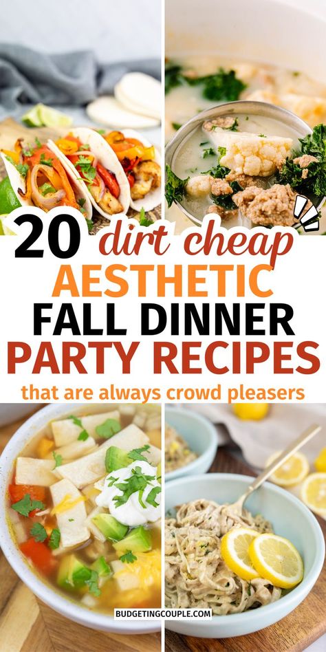 Aesthetic Cheap Dinner Party Recipes (Topics include: Winter Dinner Party, Italian Dinner Party, Inexpensive chicken meals) Fall Dinner Party Recipes, Cheap Fall Dinner, Autumn Dinner Party Recipes, Dinner Party Recipes Main, Potluck Party Food, Cheap Dinners For A Family, Harvest Dinner Party, Large Family Meals, Fall Dinner Party