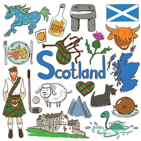 Scotland Symbols, Geography For Kids, Travel Icon, World Geography, We Are The World, Vector Art Illustration, Cool Sketches, World Cultures, Free Vector Graphics