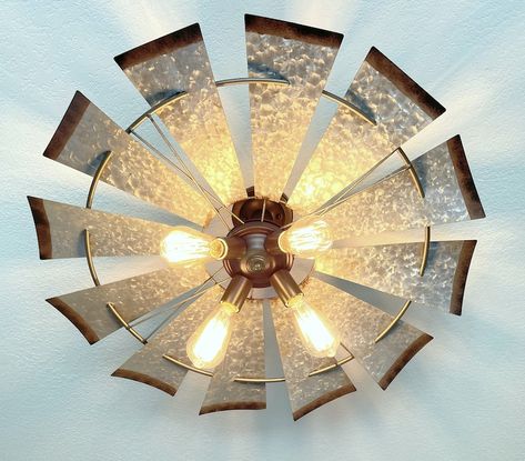 Farmhouse Flush Mount Light, Kitchen Island Vintage, Bathroom Light Fixtures Ceiling, Windmill Ceiling Fan, Light Fixtures Farmhouse, Farmhouse Chandelier Lighting, Ceiling Fan Makeover, Farmhouse Style Lighting, Metal Windmill