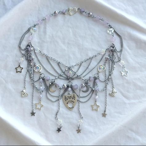 my customs are re-opening on Friday so here's a lil look back at some of my favourite customs I've done - I went farrrr back for some of these lmao - - - - - - - - - - #jewelry #handmadejewelry #handmade #aesthetic #accessories #smallbusiness #fairycore #fairy #custom #customjewelry Fairycore Accessories, Grunge Necklaces, Butler Oc, Handmade Aesthetic, Necklace Aesthetic, Aesthetic Accessories, Fairy Accessories, Ocean Necklace, Fairycore Fairy