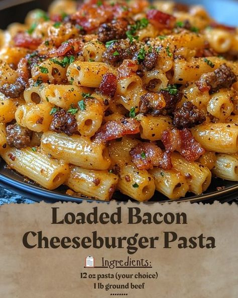 Ever had a dish that takes you right back to the comfort of home? 🍽️ Imagine this: you just finished a long day, and all you crave is something hearty, something that feels like a warm hug on a plate. That’s where the *Loaded Bacon Cheeseburger Pasta* comes in! 🥓🍔🍝 Picture the sizzle of bacon, the savory beef, and the creamy, cheesy goodness—all mixed into one perfect bite. Each forkful reminds you of your favorite burger, but with the comforting twist of pasta. It’s quick, satisfying, and a... Loaded Bacon Cheeseburger Alfredo, Loaded Bacon Cheeseburger Alfredo Pasta, Loaded Bacon Cheeseburger Pasta, Bacon Cheeseburger Pasta, Beef And Pasta, Street Food Business, Cravings Food, Potato Skillet, Cheeseburger Pasta