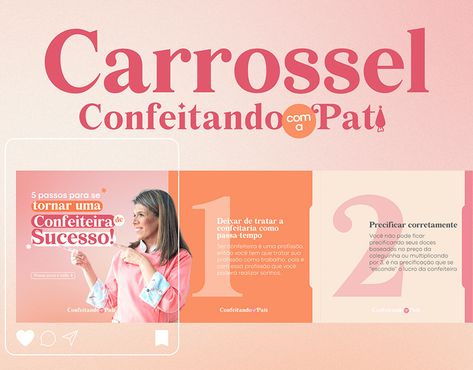 Carrossel Instagram | @confeitandocomapati Social Media Carousel Design Ideas, Instagram Carousel Design Ideas, Instagram Carousel Ideas, Carousel Design Ideas, Website Carousel, Carousel Inspiration, Instagram Post Design Inspiration, Post Instagram Ideas, Carrousel Instagram