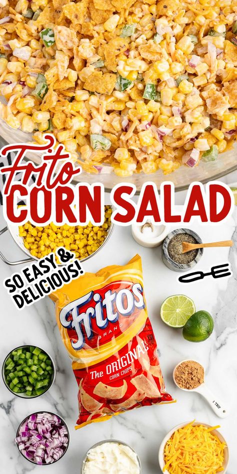 Taco Salad Fritos Corn Chips, Corn Salad With Fritos Easy, Corn Dorito Salad, Chilli Cheese Frito Corn Salad, Viral Frito Corn Salad, Corn Roast Party Ideas, Recipes Using Fritos Corn Chips, Chicken Corn Salad Recipe, Corn Frito Salad Recipe