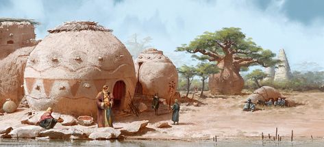 https://www.artstation.com/artwork/oOnPNL African Village Concept Art, Dnd Scenery, Fantasy Architecture, Fantasy Village, Arte Cyberpunk, Fantasy City, Fantasy Places, Fantasy Art Landscapes, Fantasy Concept Art