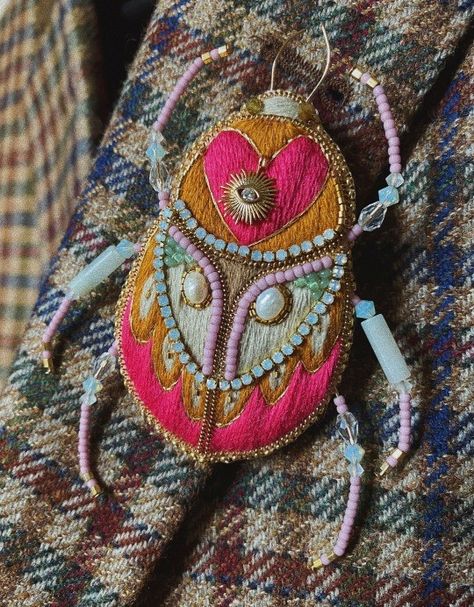 Embroidered Brooches, Beetle Brooch, Insect Brooch, Embroidered Brooch, Bug Art, Fiber Jewelry, Bead Embroidery Jewelry, Textile Jewelry, Embroidery Jewelry