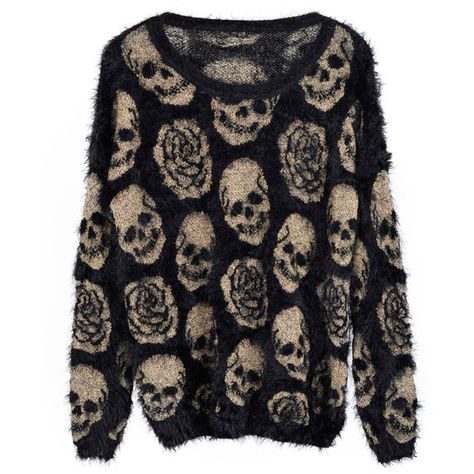 Skull Mohair Sweater ($22) ❤ liked on Polyvore featuring tops, sweaters, shirts, jumpers, long sleeve sweater, rose sweater, scoop neck sweater, shirt sweater and long-sleeve shirt Fashion Knitwear, Harry Potter Ravenclaw, Skulls And Roses, New Rock, Grunge Goth, Mohair Sweater, Swaggy Outfits, Womens T Shirt, Alternative Outfits