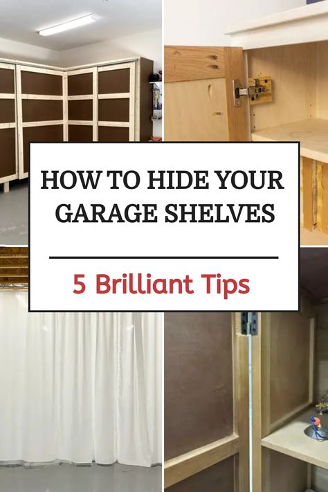 How To Store Tools In Garage, Garage Shelf Covering Ideas, Garage Organization Small Space, Organizing Garage Ideas Declutter, Garage Shelf Organization Ideas, Curtains In Garage Storage Ideas, Organizing The Garage, Hidden Garage Storage, Garage Organization Ideas Cheap