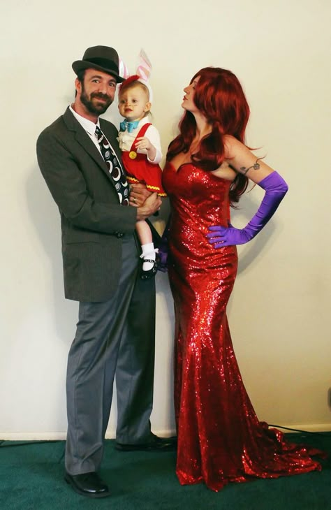 Family Halloween costume! Roger Rabbit, Jessica Rabbit, Eddie Valiant. Jessica rabbit costume, roger rabbit costume. Who Framed Roger Rabbit #whoframedrogerrabbit Roger Rabbit Halloween Costume, Rodger And Jessica Rabbit Costume, Who Framed Roger Rabbit Costume, Roger Rabbit And Jessica Costume, Redhead Costumes, Roger Rabbit Costume, Family Halloween Photoshoot, Eddie Valiant, Jessica Rabbit Costume