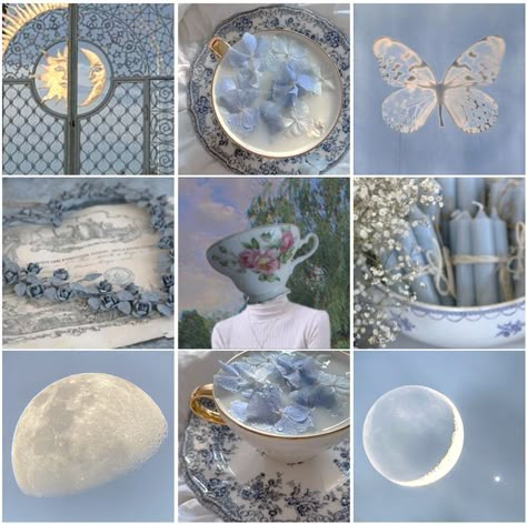 mutual moodboard light blue celestial tea witch aesthetic blue academia Witch Aesthetic Blue, Celestial Tea, Blue Academia, Tea Witch, Paranormal Aesthetic, Adopt Idea, Aesthetic Space, Blue Porcelain, Butterfly Theme