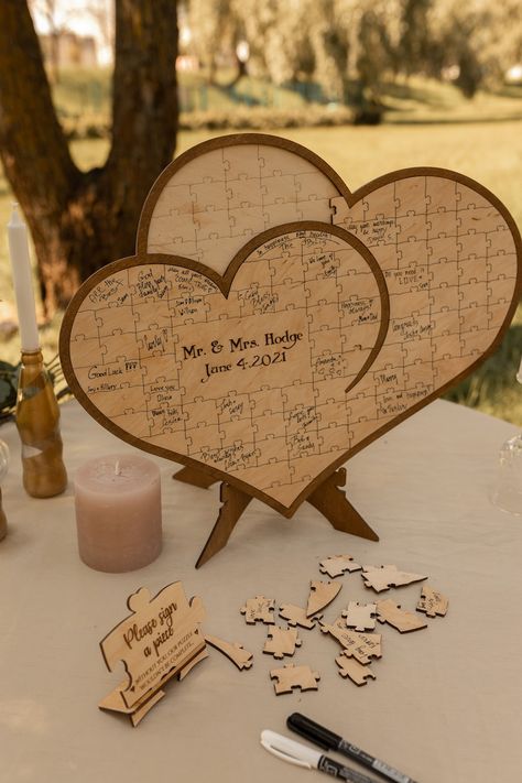 Heart Drop Guest Book, Puzzle Guest Book Wedding, Wedding Guest Book Alternative Wood, Wood Guest Book Sign, Creative Guest Book, Puzzle Guest Book, Heart Guest Book, Wedding Puzzle, Wooden Wedding Guest Book