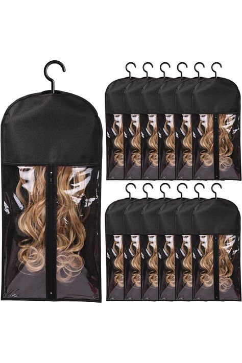 12PCS Hair Extension Holder Wig Storage for Multiple Wigs Holder Wig Bags Storage with Hanger Hair Extension Storage Wig Hanger for Multiple Wigs Hair Extensions, Wigs &amp; Accessories (BLACK) Hair Extension Storage Ideas, Wig Organization Ideas, Wig Storage Ideas, Wigs Storage Ideas, Hair Extension Storage, Wig Hanger, Hair Extension Holder, Wig Storage, Hair Packaging