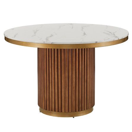 Kingstown Home Quibdo Round 46'' | Wayfair Brass Round Table, Fluted Pedestal, Dining Table Antique, Wood Base Dining Table, Faux Marble Table, Rustic Farmhouse Dining Table, Round Extendable Dining Table, Metal Base Dining Table, Marble Table Top